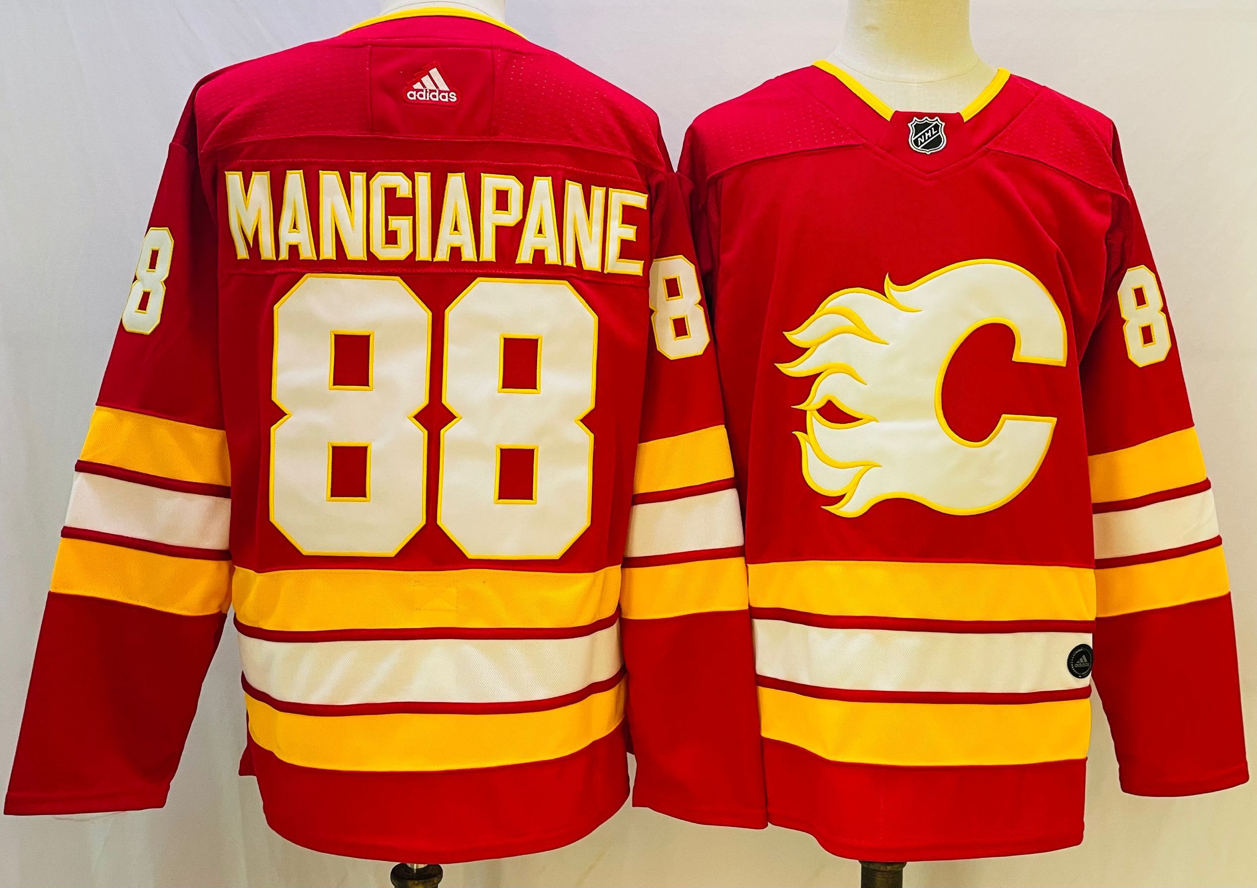 Men Calgary Flames 88 Mangiapane Red Throwback 2022 Adidas NHL Jersey